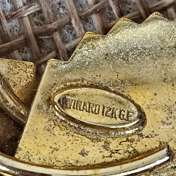 VTG Brooch Winward Signed 12K Gold Filled Textur Leaf Curl Loop Round Fairycore - Picture 2 of 11